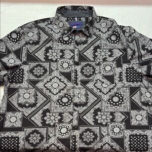 English Laundry Black White Paisley Bandana Print Casual Button Down Shirt XXL